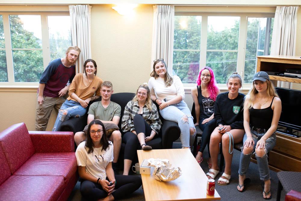 students inside their building 